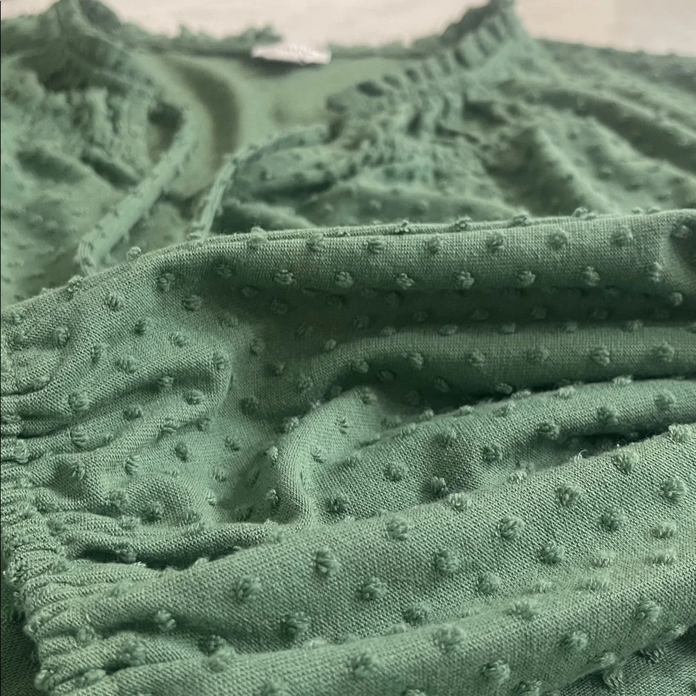 J Crew Clip-dot smocked-neck long sleeve V neck green top blouse size M - Picture 5 of 11